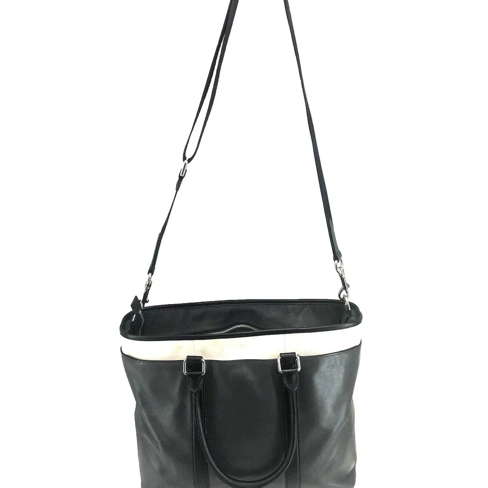 COACH Perry Business Tote Crossbody Strap‎ Gray Cream Black Leather 57568 laptop